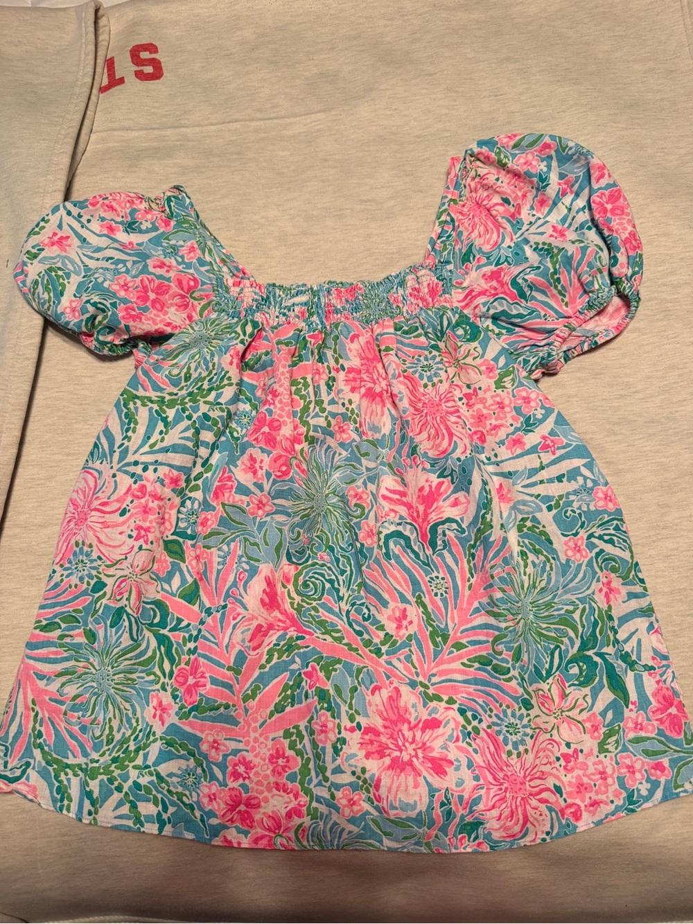 Lilly Pulitzer Pink, Blue & Green Smocked Neck Blouse